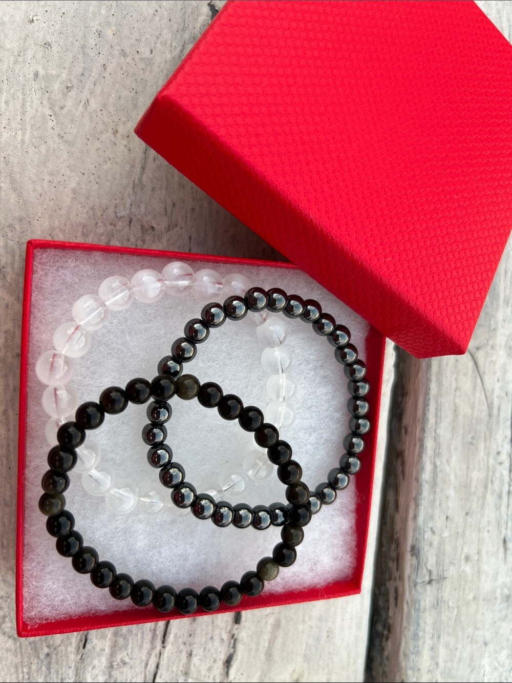 Black and Clear Beaded Stretch Bracelet Set - Men Accessories
